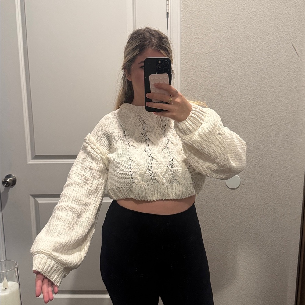 Altar'd State Cream Cable Knit Oversized Sweater